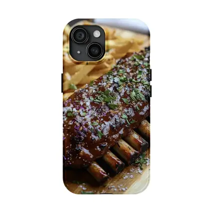 BBQ Pork Ribs With Fries Wooden Board