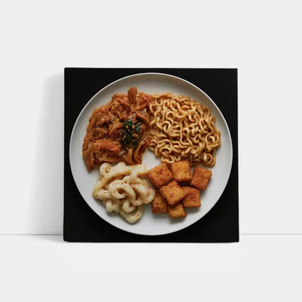 Korean Ramen Noodles Kimchi Tofu Black Background