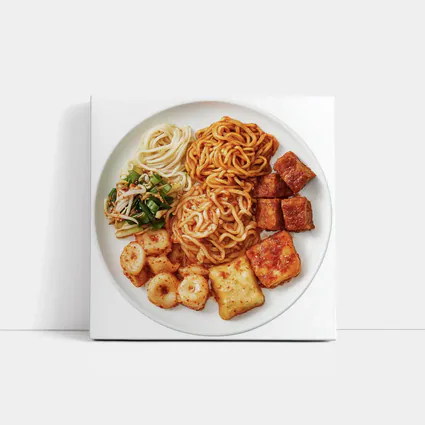 Korean Spicy Noodles Tteokbokki Tofu White Plate
