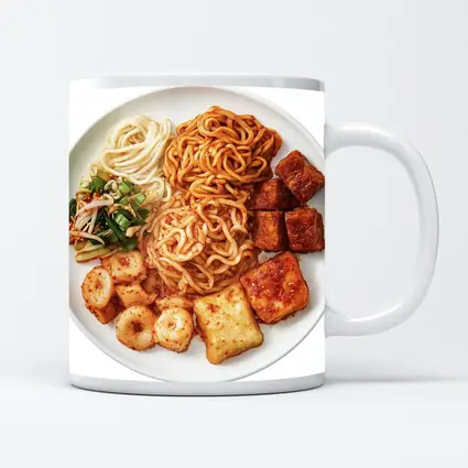 Korean Spicy Noodles Tteokbokki Tofu White Plate