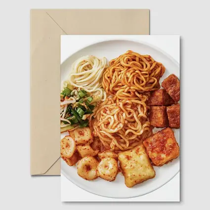 Korean Spicy Noodles Tteokbokki Tofu White Plate