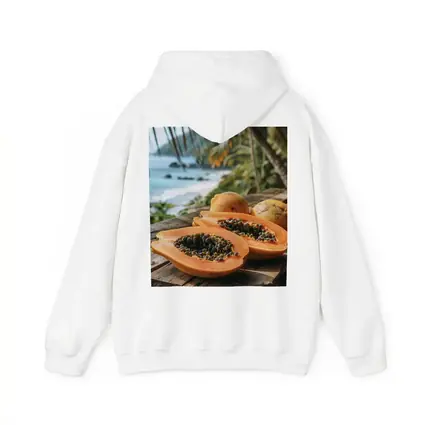 Fresh Papaya Halves Tropical Beach Background