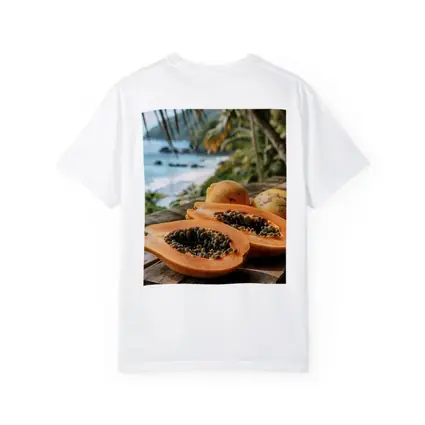 Fresh Papaya Halves Tropical Beach Background