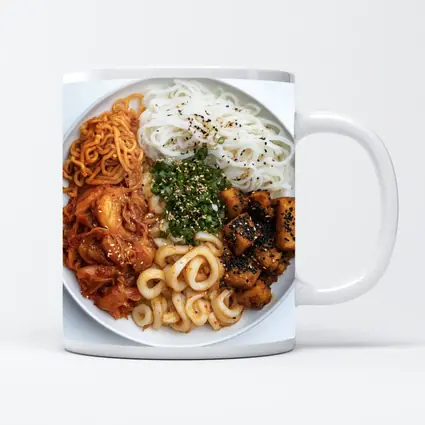 Korean Rice Noodle Bowl With Kimchi Tofu