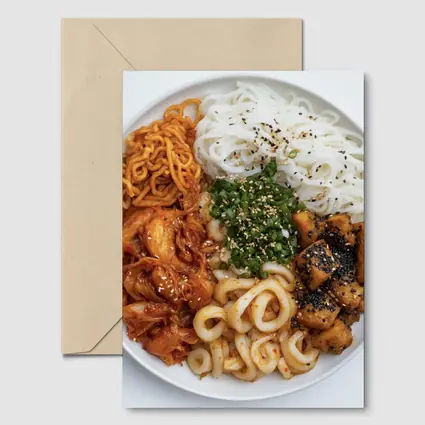 Korean Rice Noodle Bowl With Kimchi Tofu
