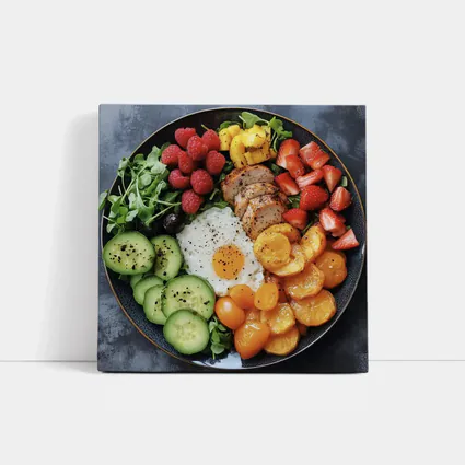 Colorful Breakfast Bowl With Egg Chicken Berries