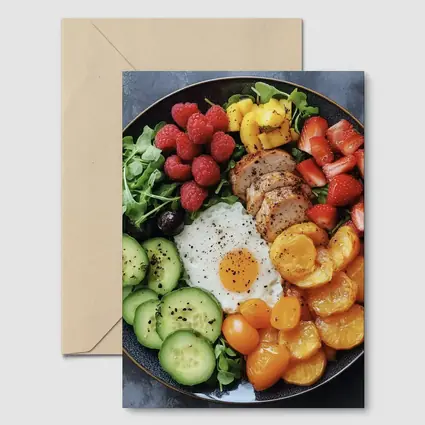 Colorful Breakfast Bowl With Egg Chicken Berries