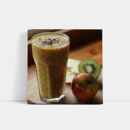 Kiwi Apple Smoothie on Wooden Table