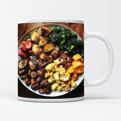 Grilled Meat Bowl Broccoli Potatoes Mango Plate
