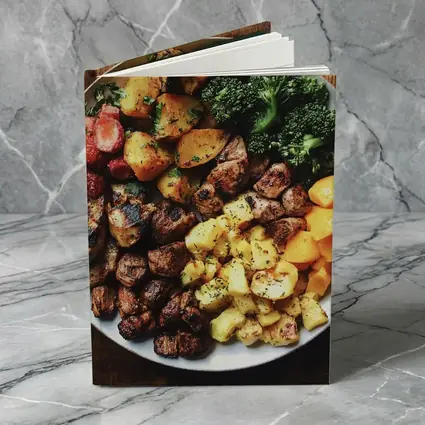 Grilled Meat Bowl Broccoli Potatoes Mango Plate