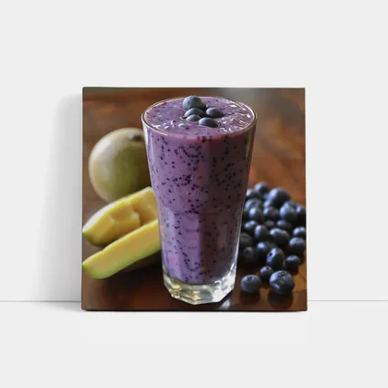 Blueberry Mango Smoothie on Wooden Table