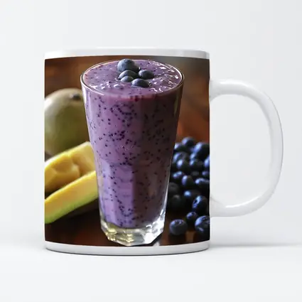 Blueberry Mango Smoothie on Wooden Table