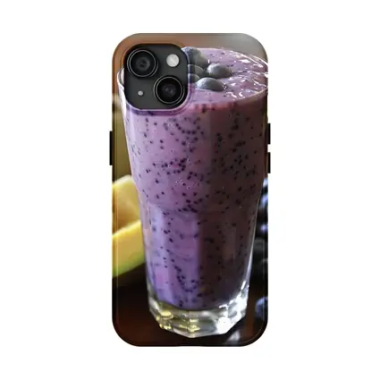 Blueberry Mango Smoothie on Wooden Table