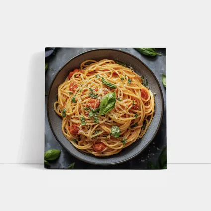 Spaghetti Tomato Basil Parmesan Dark Bowl