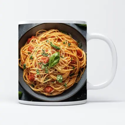 Spaghetti Tomato Basil Parmesan Dark Bowl