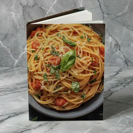 Spaghetti Tomato Basil Parmesan Dark Bowl
