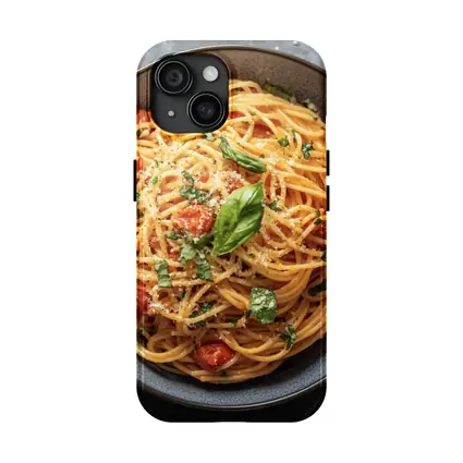 Spaghetti Tomato Basil Parmesan Dark Bowl