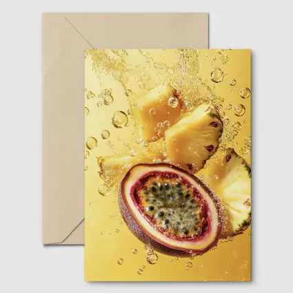 Passion Fruit Pineapple Splash Golden Background