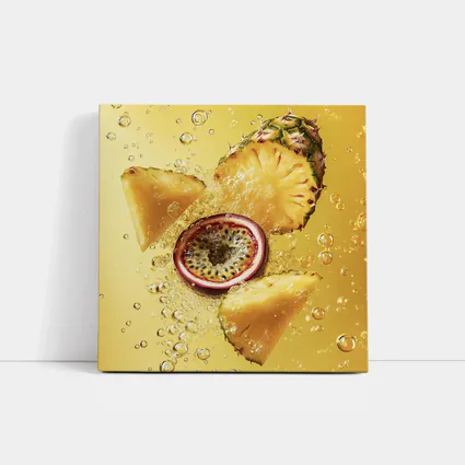 Pineapple Passion Fruit Splash Yellow Background