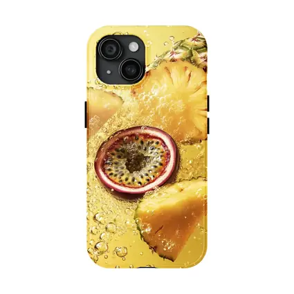 Pineapple Passion Fruit Splash Yellow Background