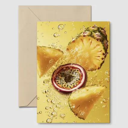 Pineapple Passion Fruit Splash Yellow Background