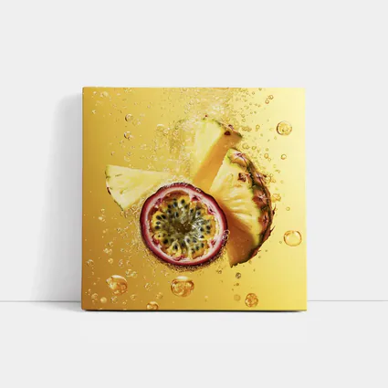 Pineapple Passion Fruit Splash Golden Background