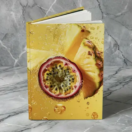 Pineapple Passion Fruit Splash Golden Background