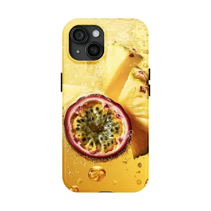 Pineapple Passion Fruit Splash Golden Background