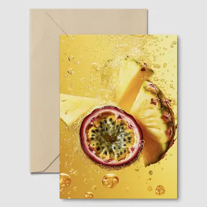 Pineapple Passion Fruit Splash Golden Background