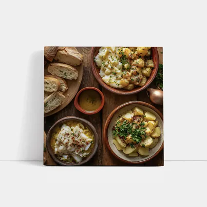 Salted Cod Potatoes Rustic Wooden Table