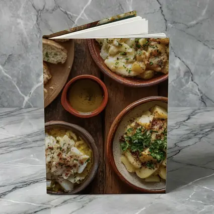 Salted Cod Potatoes Rustic Wooden Table