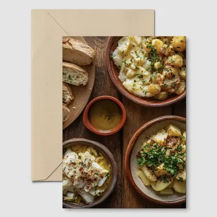 Salted Cod Potatoes Rustic Wooden Table