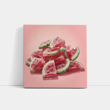 Watermelon Gummy Candy Pile Pink Background