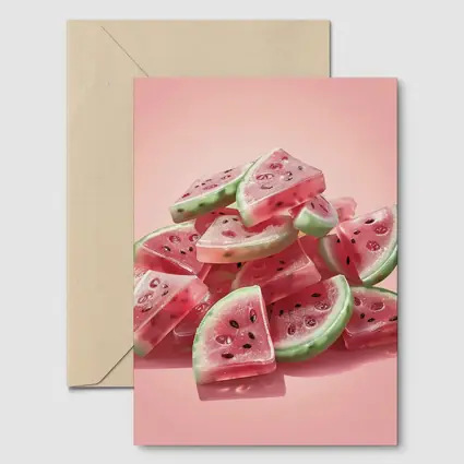 Watermelon Gummy Candy Pile Pink Background