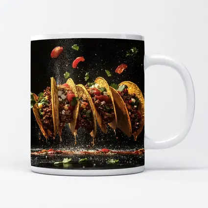 Crispy Beef Tacos Flying Dark Background