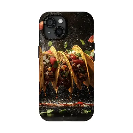 Crispy Beef Tacos Flying Dark Background