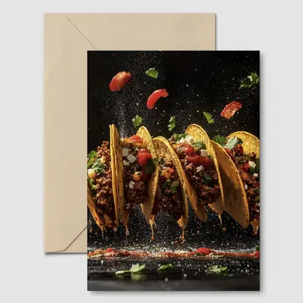 Crispy Beef Tacos Flying Dark Background