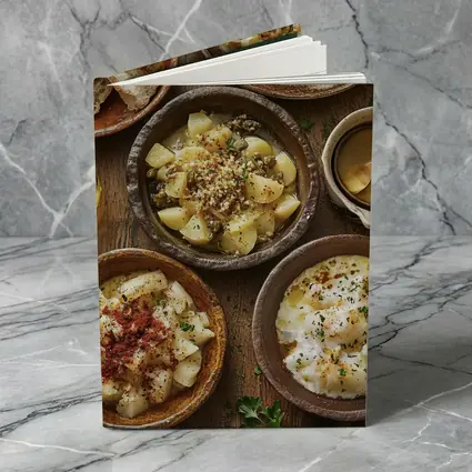 Rustic Cod Fish Dishes on Wooden Table