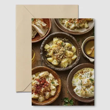 Rustic Cod Fish Dishes on Wooden Table