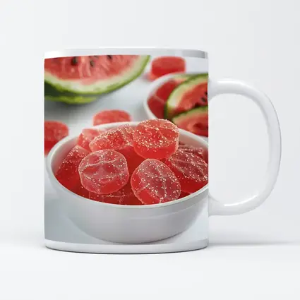 Watermelon Sour Gummy Candies White Bowl