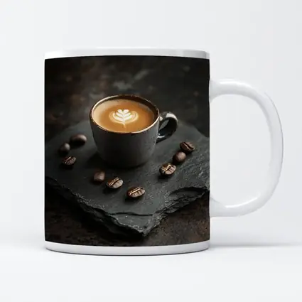 Latte Art Coffee Cup On Dark Slate