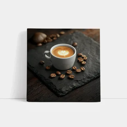 Latte Art Coffee Cup Slate Dark Wood