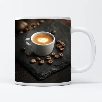 Latte Art Coffee Cup Slate Dark Wood