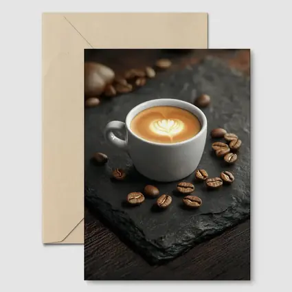 Latte Art Coffee Cup Slate Dark Wood