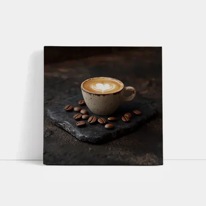 Latte Art Coffee Cup With Scattered Beans