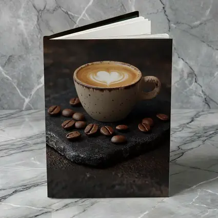 Latte Art Coffee Cup With Scattered Beans