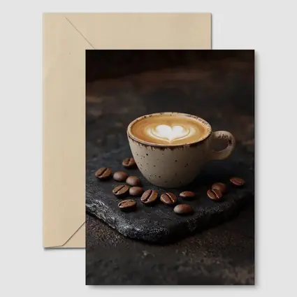 Latte Art Coffee Cup With Scattered Beans