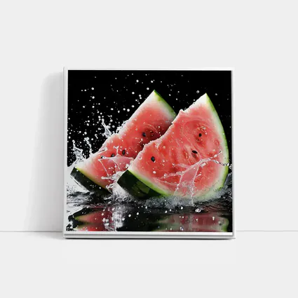 Watermelon Slices Splashing Water Black Background