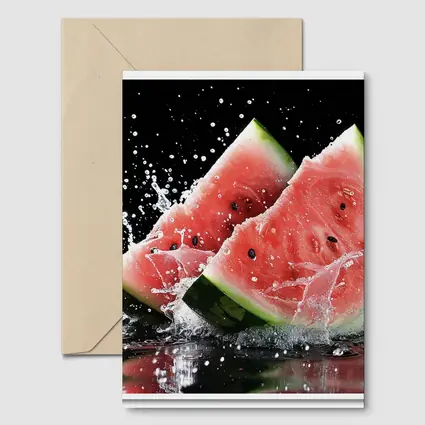 Watermelon Slices Splashing Water Black Background