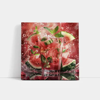 Watermelon Mint Splash Drink Red Background